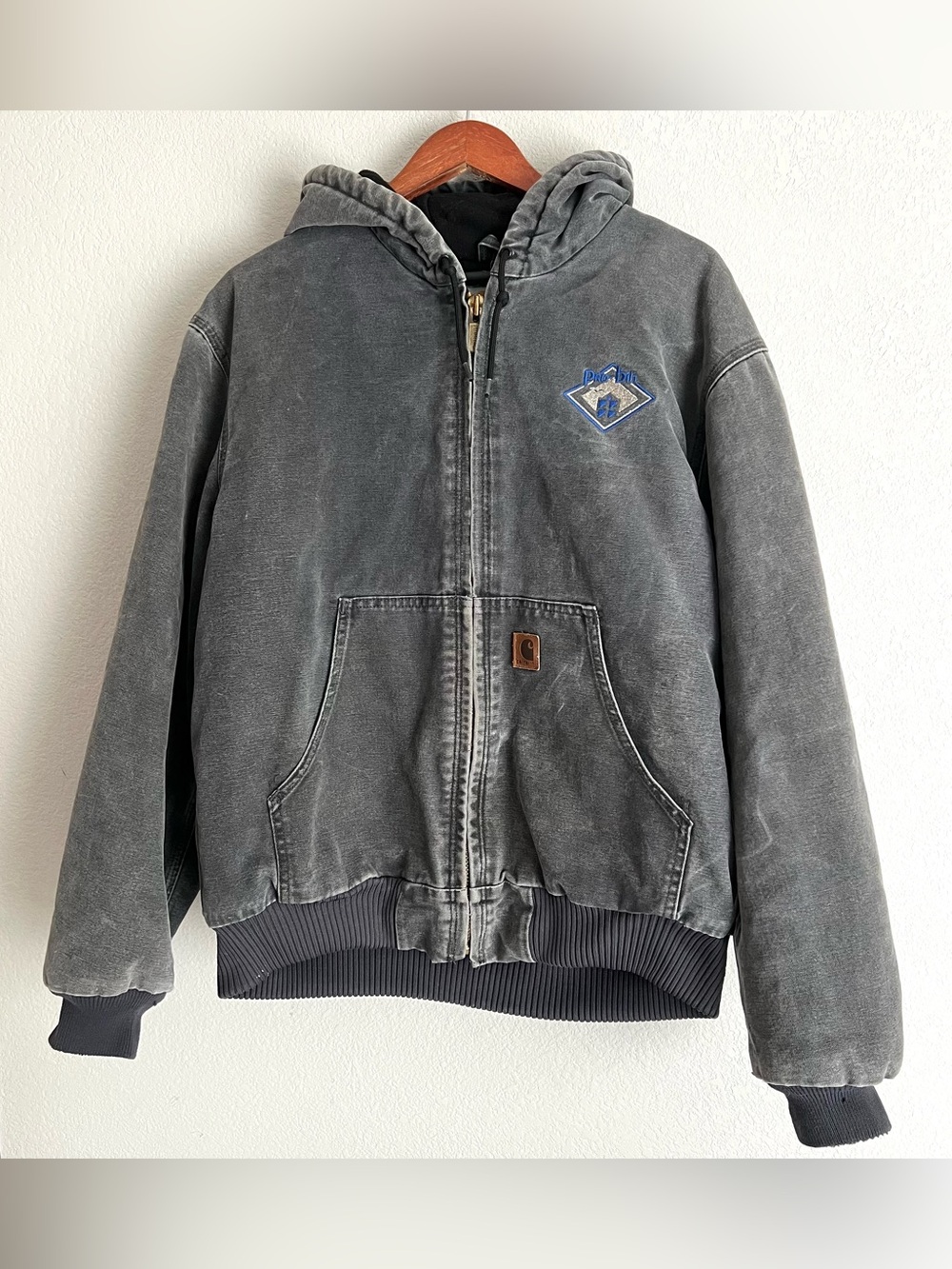 Vintage Carhartt J130 Hooded Jacket Size L Faded Grey